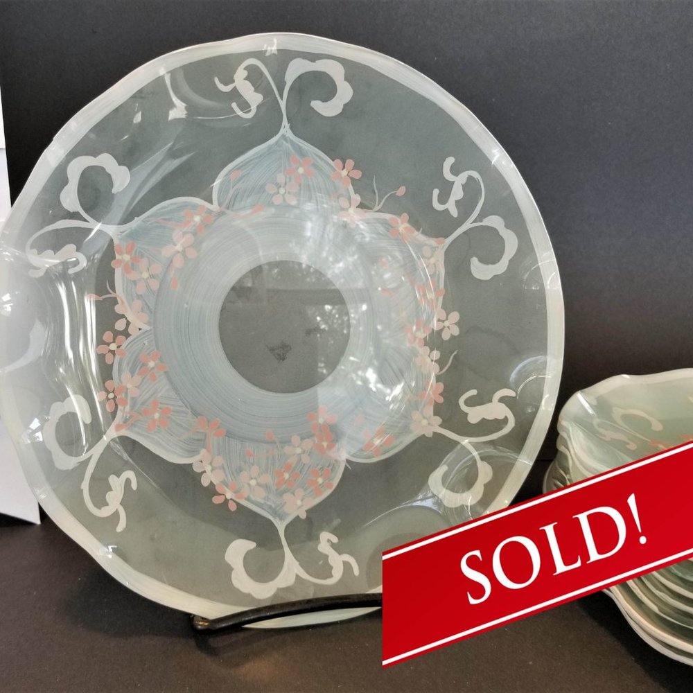 Set of 10 Blue Green Frosted Dessert Plates